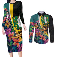 Personalised British Virgin Islands Tropical Couples Matching Long Sleeve Bodycon Dress and Long Sleeve Button Shirt Curve Style