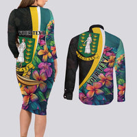 Personalised British Virgin Islands Tropical Couples Matching Long Sleeve Bodycon Dress and Long Sleeve Button Shirt Curve Style
