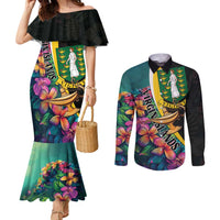 Personalised British Virgin Islands Tropical Couples Matching Mermaid Dress and Long Sleeve Button Shirt Curve Style