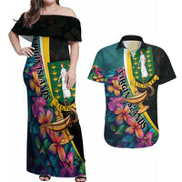 Personalised British Virgin Islands Tropical Couples Matching Off Shoulder Maxi Dress and Hawaiian Shirt Curve Style
