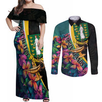 Personalised British Virgin Islands Tropical Couples Matching Off Shoulder Maxi Dress and Long Sleeve Button Shirt Curve Style
