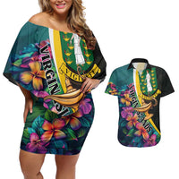 Personalised British Virgin Islands Tropical Couples Matching Off Shoulder Short Dress and Hawaiian Shirt Curve Style