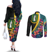 Personalised British Virgin Islands Tropical Couples Matching Off The Shoulder Long Sleeve Dress and Long Sleeve Button Shirt Curve Style