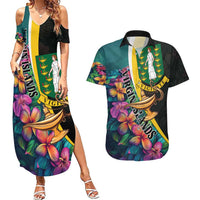 Personalised British Virgin Islands Tropical Couples Matching Summer Maxi Dress and Hawaiian Shirt Curve Style