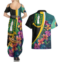 Personalised British Virgin Islands Tropical Couples Matching Summer Maxi Dress and Hawaiian Shirt Curve Style
