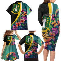 Personalised British Virgin Islands Tropical Family Matching Long Sleeve Bodycon Dress and Hawaiian Shirt Curve Style