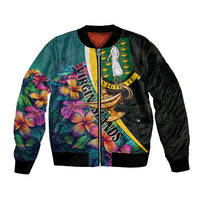 Personalised British Virgin Islands Tropical Sleeve Zip Bomber Jacket Curve Style
