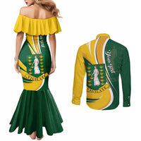 Personalised British Virgin Islands Couples Matching Mermaid Dress and Long Sleeve Button Shirt Vigilate Flag Color