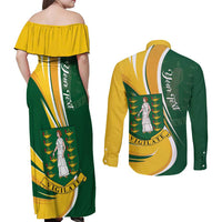 Personalised British Virgin Islands Couples Matching Off Shoulder Maxi Dress and Long Sleeve Button Shirt Vigilate Flag Color