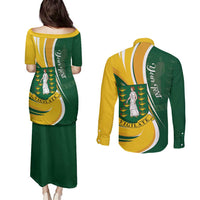 Personalised British Virgin Islands Couples Matching Puletasi and Long Sleeve Button Shirt Vigilate Flag Color