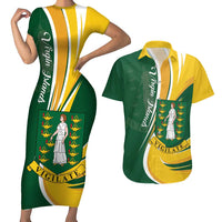 Personalised British Virgin Islands Couples Matching Short Sleeve Bodycon Dress and Hawaiian Shirt Vigilate Flag Color