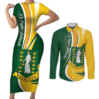 Personalised British Virgin Islands Couples Matching Short Sleeve Bodycon Dress and Long Sleeve Button Shirt Vigilate Flag Color