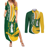 Personalised British Virgin Islands Couples Matching Summer Maxi Dress and Long Sleeve Button Shirt Vigilate Flag Color