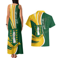 Personalised British Virgin Islands Couples Matching Tank Maxi Dress and Hawaiian Shirt Vigilate Flag Color