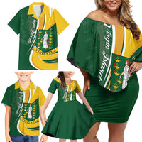 Personalised British Virgin Islands Family Matching Off Shoulder Short Dress and Hawaiian Shirt Vigilate Flag Color