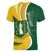 Personalised British Virgin Islands Women V-Neck T-Shirt Vigilate Flag Color