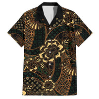 Indonesian Batik Pattern Vintage Brown Family Matching Off Shoulder Maxi Dress and Hawaiian Shirt