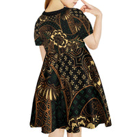 Indonesian Batik Pattern Vintage Brown Kid Short Sleeve Dress