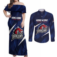 Custom Hong Kong Rugby Couples Matching Off Shoulder Maxi Dress and Long Sleeve Button Shirt Dragons Go Champions