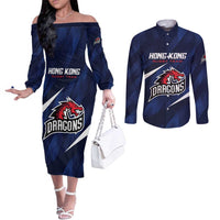 Custom Hong Kong Rugby Couples Matching Off The Shoulder Long Sleeve Dress and Long Sleeve Button Shirt Dragons Go Champions