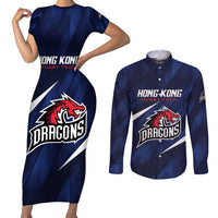 Custom Hong Kong Rugby Couples Matching Short Sleeve Bodycon Dress and Long Sleeve Button Shirt Dragons Go Champions