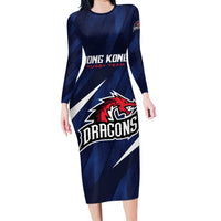 Custom Hong Kong Rugby Long Sleeve Bodycon Dress Dragons Go Champions