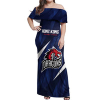 Custom Hong Kong Rugby Off Shoulder Maxi Dress Dragons Go Champions