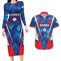 Custom Korea Rugby Couples Matching Long Sleeve Bodycon Dress and Hawaiian Shirt Mugunghwas Go Champions