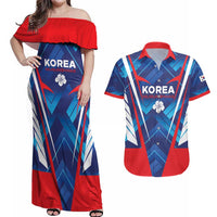 Custom Korea Rugby Couples Matching Off Shoulder Maxi Dress and Hawaiian Shirt Mugunghwas Go Champions