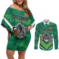 Custom Sri Lanka Rugby Couples Matching Off Shoulder Short Dress and Long Sleeve Button Shirt Tuskers Go Champions