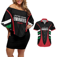 Custom United Arab Emirates Rugby Couples Matching Off Shoulder Short Dress and Hawaiian Shirt UAE Go Champions