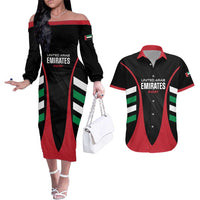 Custom United Arab Emirates Rugby Couples Matching Off The Shoulder Long Sleeve Dress and Hawaiian Shirt UAE Go Champions