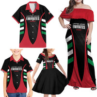 Custom United Arab Emirates Rugby Family Matching Off Shoulder Maxi Dress and Hawaiian Shirt UAE Go Champions