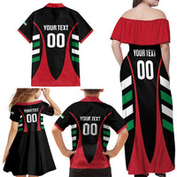 Custom United Arab Emirates Rugby Family Matching Off Shoulder Maxi Dress and Hawaiian Shirt UAE Go Champions