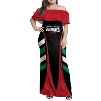 Custom United Arab Emirates Rugby Family Matching Off Shoulder Maxi Dress and Hawaiian Shirt UAE Go Champions