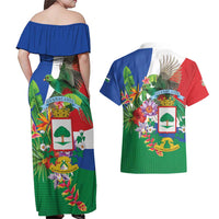 Costa Rica Guanacaste Day Couples Matching Off Shoulder Maxi Dress and Hawaiian Shirt Resplendent Quetzal Tropical Flowers - Wonder Print Shop
