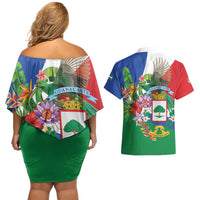 Costa Rica Guanacaste Day Couples Matching Off Shoulder Short Dress and Hawaiian Shirt Resplendent Quetzal Tropical Flowers - Wonder Print Shop
