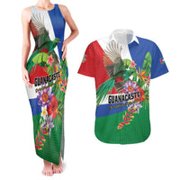 Costa Rica Guanacaste Day Couples Matching Tank Maxi Dress and Hawaiian Shirt Resplendent Quetzal Tropical Flowers - Wonder Print Shop
