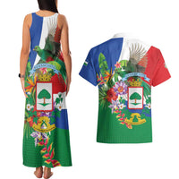 Costa Rica Guanacaste Day Couples Matching Tank Maxi Dress and Hawaiian Shirt Resplendent Quetzal Tropical Flowers - Wonder Print Shop