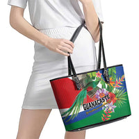 Costa Rica Guanacaste Day Leather Tote Bag Resplendent Quetzal Tropical Flowers - Wonder Print Shop
