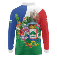 Costa Rica Guanacaste Day Long Sleeve Polo Shirt Resplendent Quetzal Tropical Flowers - Wonder Print Shop