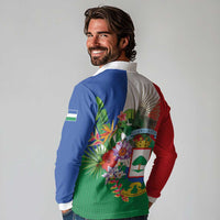 Costa Rica Guanacaste Day Long Sleeve Polo Shirt Resplendent Quetzal Tropical Flowers - Wonder Print Shop