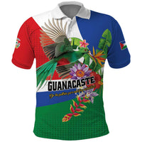 Costa Rica Guanacaste Day Polo Shirt Resplendent Quetzal Tropical Flowers - Wonder Print Shop