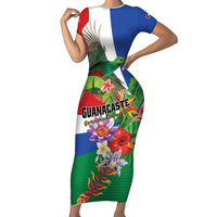 Costa Rica Guanacaste Day Short Sleeve Bodycon Dress Resplendent Quetzal Tropical Flowers - Wonder Print Shop