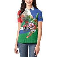 Costa Rica Guanacaste Day Women Polo Shirt Resplendent Quetzal Tropical Flowers - Wonder Print Shop
