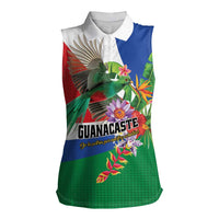 Costa Rica Guanacaste Day Women Sleeveless Polo Shirt Resplendent Quetzal Tropical Flowers - Wonder Print Shop