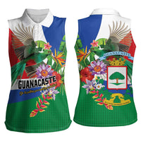 Costa Rica Guanacaste Day Women Sleeveless Polo Shirt Resplendent Quetzal Tropical Flowers - Wonder Print Shop