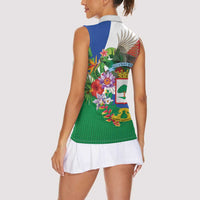 Costa Rica Guanacaste Day Women Sleeveless Polo Shirt Resplendent Quetzal Tropical Flowers - Wonder Print Shop