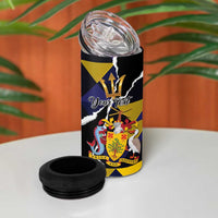 Personalized Barbados Emancipation Day 4 in 1 Can Cooler Tumbler Luxury Gold Trident - Wonder Print Shop