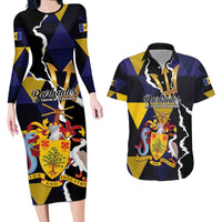 Personalized Barbados Emancipation Day Couples Matching Long Sleeve Bodycon Dress and Hawaiian Shirt Luxury Gold Trident - Wonder Print Shop